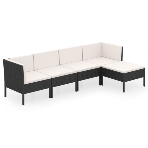 5-Delige Loungeset Met Kussens Poly Rattan Zwart - Afbeelding 2