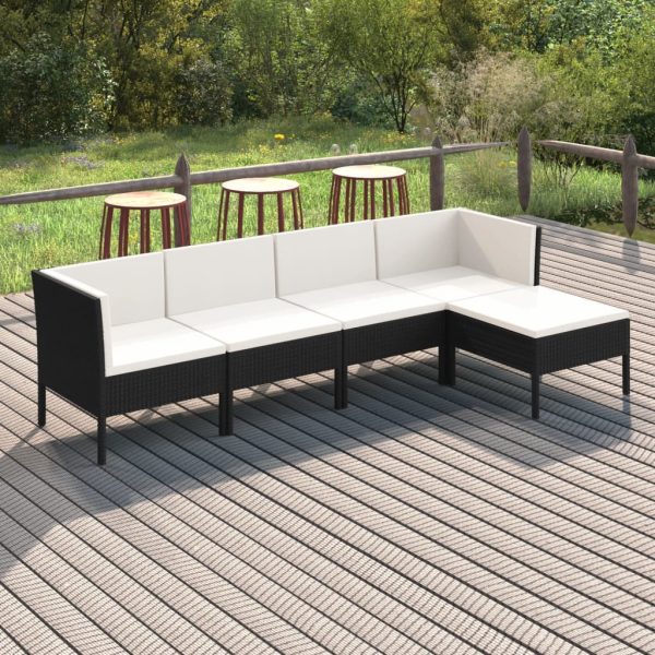 5-Delige Loungeset Met Kussens Poly Rattan Zwart