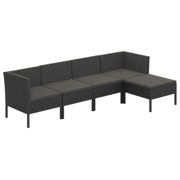 5-Delige Loungeset Met Kussens Poly Rattan Zwart - Afbeelding 2