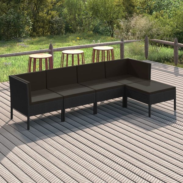 5-Delige Loungeset Met Kussens Poly Rattan Zwart