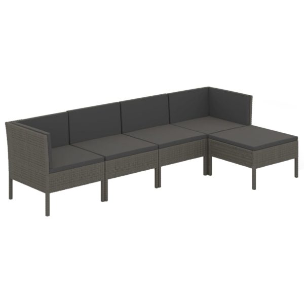 5-Delige Loungeset Met Kussens Poly Rattan Grijs - Afbeelding 2