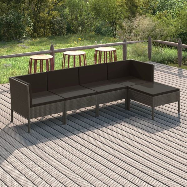 5-Delige Loungeset Met Kussens Poly Rattan Grijs