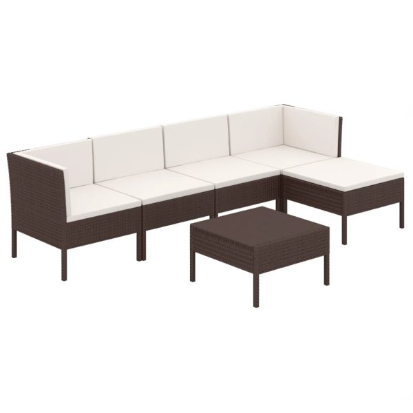 6-Delige Loungeset Met Kussens Poly Rattan Bruin - Afbeelding 2