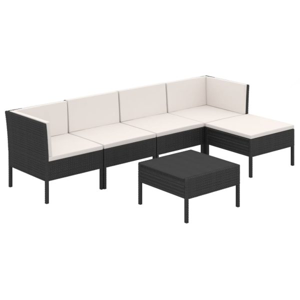 6-Delige Loungeset Met Kussens Poly Rattan Zwart - Afbeelding 2