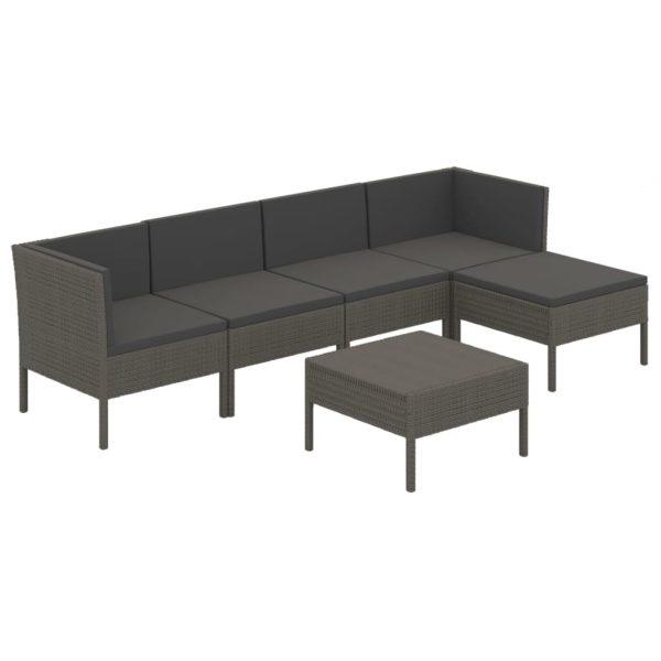 6-Delige Loungeset Met Kussens Poly Rattan Grijs - Afbeelding 2