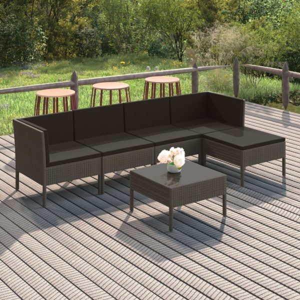 6-Delige Loungeset Met Kussens Poly Rattan Grijs