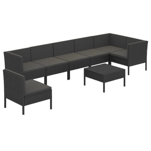 8-Delige Loungeset Met Kussens Poly Rattan Zwart - Afbeelding 2