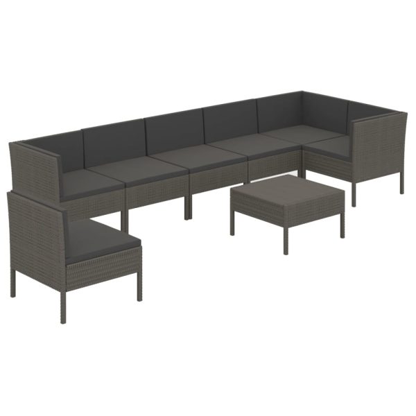 8-Delige Loungeset Met Kussens Poly Rattan Grijs - Afbeelding 2