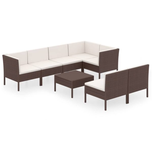 8-Delige Loungeset Met Kussens Poly Rattan Bruin - Afbeelding 2