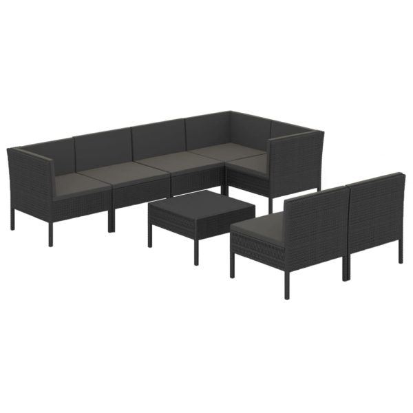 8-Delige Loungeset Met Kussens Poly Rattan Zwart - Afbeelding 2