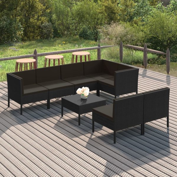 8-Delige Loungeset Met Kussens Poly Rattan Zwart