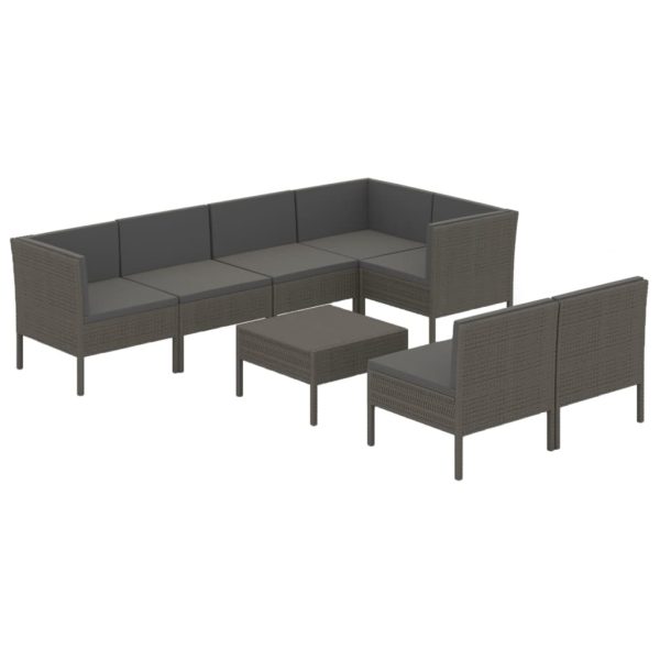 8-Delige Loungeset Met Kussens Poly Rattan Grijs - Afbeelding 2