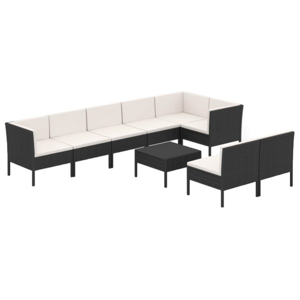 9-Delige Loungeset Met Kussens Poly Rattan Zwart - Afbeelding 2