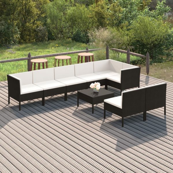 9-Delige Loungeset Met Kussens Poly Rattan Zwart