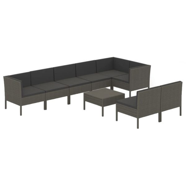 9-Delige Loungeset Met Kussens Poly Rattan Grijs - Afbeelding 2