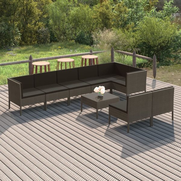 9-Delige Loungeset Met Kussens Poly Rattan Grijs