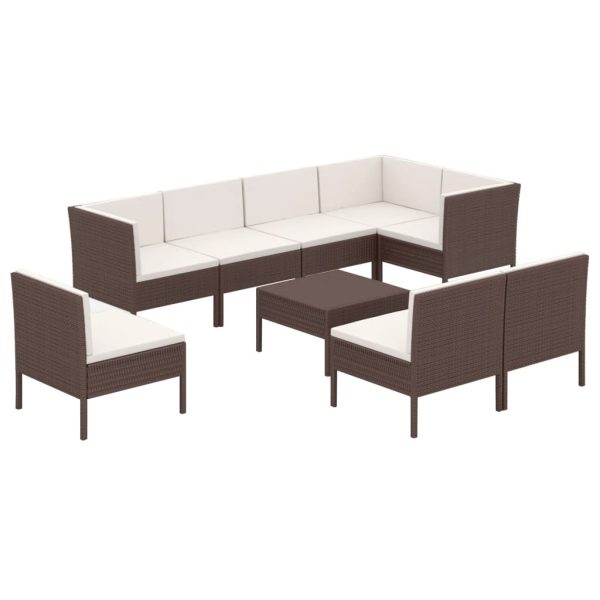 9-Delige Loungeset Met Kussens Poly Rattan Bruin - Afbeelding 2