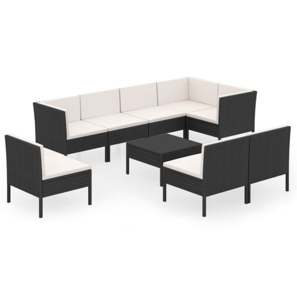 9-Delige Loungeset Met Kussens Poly Rattan Zwart - Afbeelding 2