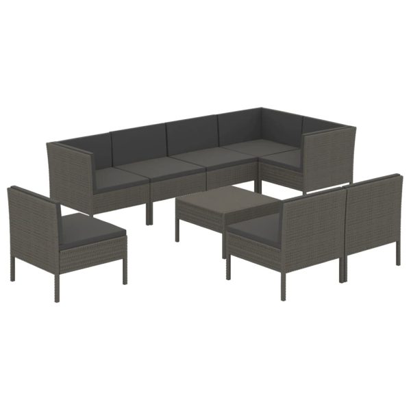 9-Delige Loungeset Met Kussens Poly Rattan Grijs - Afbeelding 2