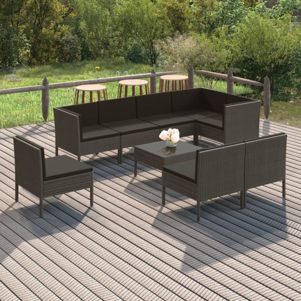 9-Delige Loungeset Met Kussens Poly Rattan Grijs