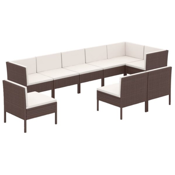 9-Delige Loungeset Met Kussens Poly Rattan Bruin - Afbeelding 2