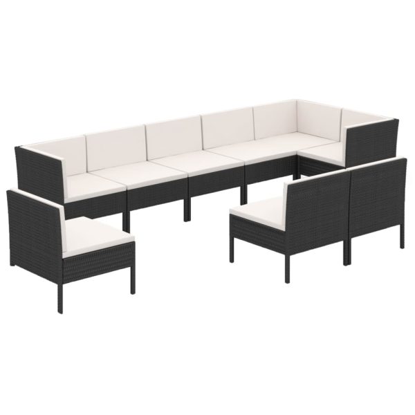 9-Delige Loungeset Met Kussens Poly Rattan Zwart - Afbeelding 2