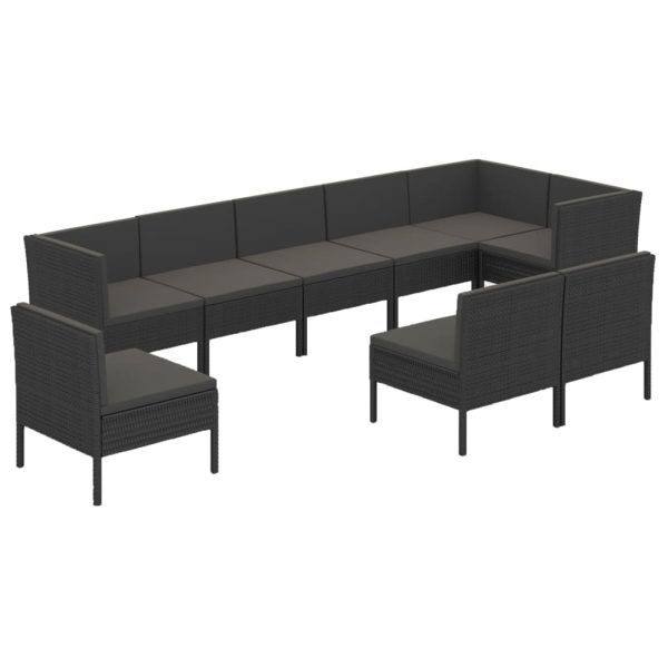 9-Delige Loungeset Met Kussens Poly Rattan Zwart - Afbeelding 2