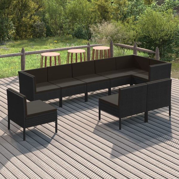 9-Delige Loungeset Met Kussens Poly Rattan Zwart