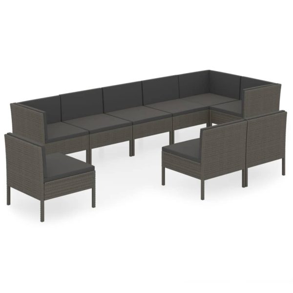 9-Delige Loungeset Met Kussens Poly Rattan Grijs - Afbeelding 2