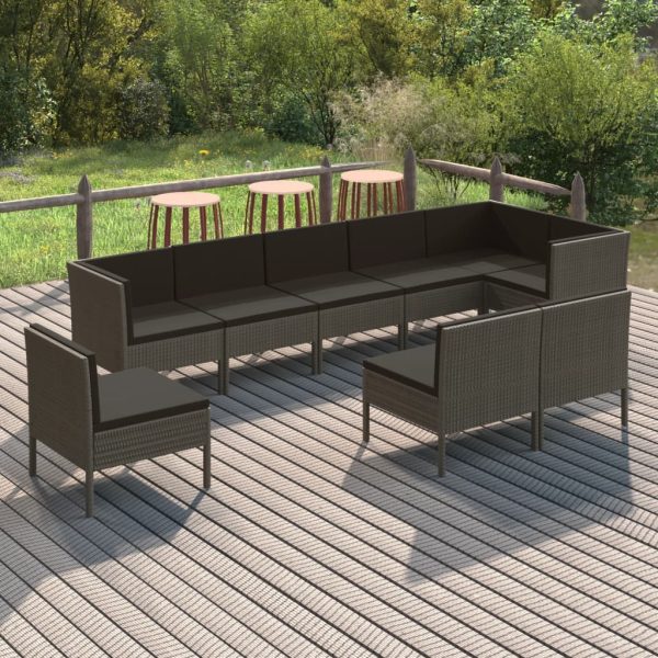 9-Delige Loungeset Met Kussens Poly Rattan Grijs