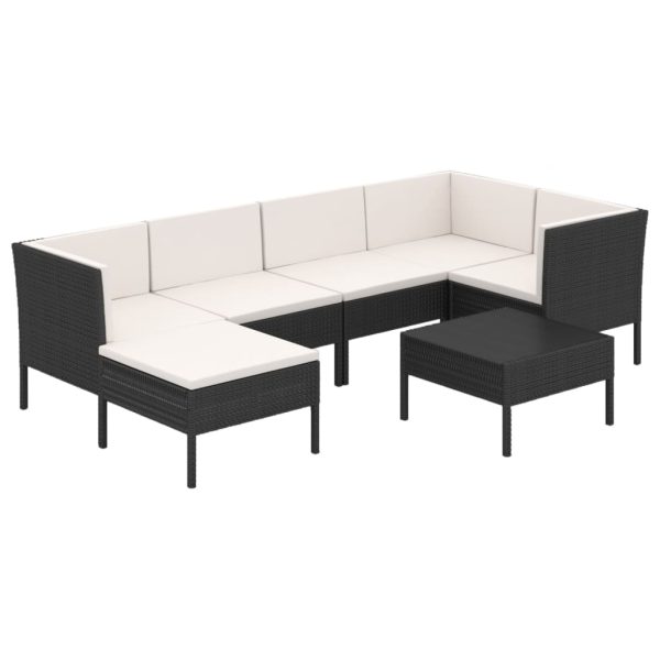 7-Delige Loungeset Met Kussens Poly Rattan Zwart - Afbeelding 2