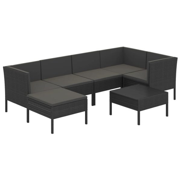 7-Delige Loungeset Met Kussens Poly Rattan Zwart - Afbeelding 2