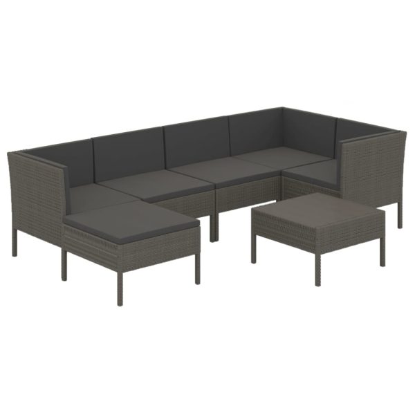 7-Delige Loungeset Met Kussens Poly Rattan Grijs - Afbeelding 2