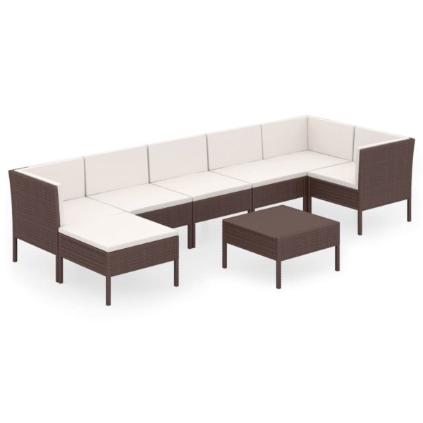 8-Delige Loungeset Met Kussens Poly Rattan Bruin - Afbeelding 2