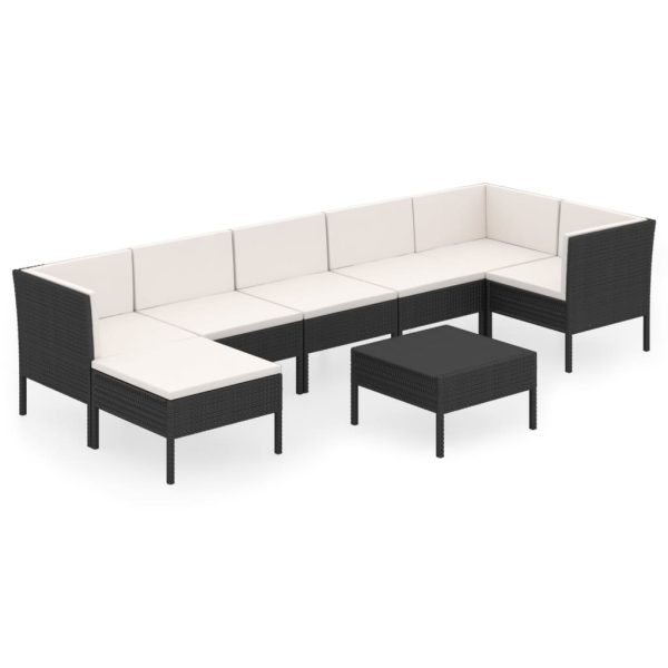 8-Delige Loungeset Met Kussens Poly Rattan Zwart - Afbeelding 2