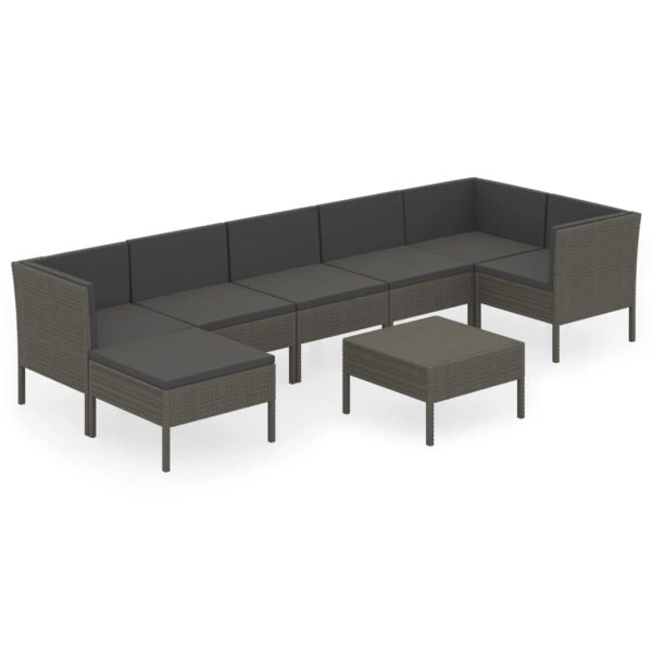 8-Delige Loungeset Met Kussens Poly Rattan Grijs - Afbeelding 2