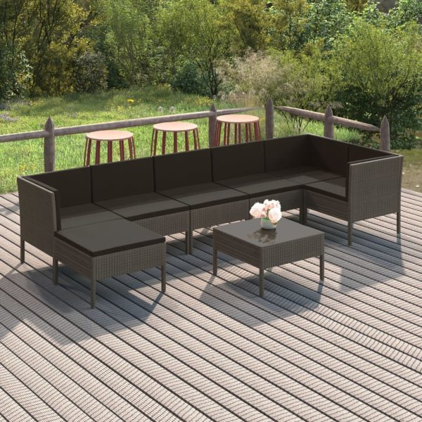 8-Delige Loungeset Met Kussens Poly Rattan Grijs