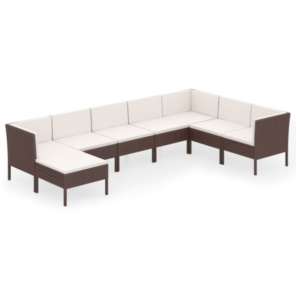 8-Delige Loungeset Met Kussens Poly Rattan Bruin - Afbeelding 2