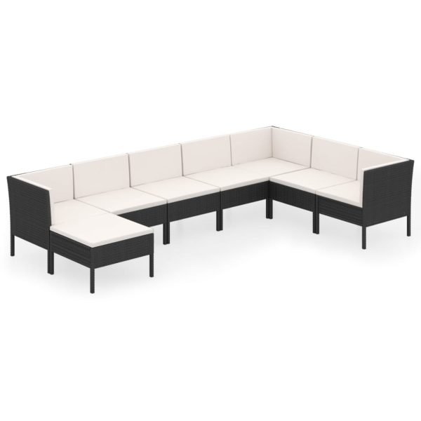 8-Delige Loungeset Met Kussens Poly Rattan Zwart - Afbeelding 2