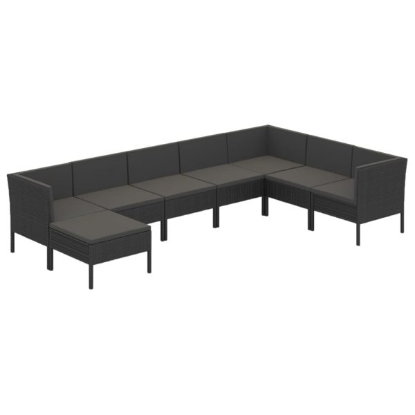 8-Delige Loungeset Met Kussens Poly Rattan Zwart - Afbeelding 2