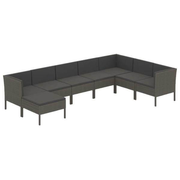 8-Delige Loungeset Met Kussens Poly Rattan Grijs - Afbeelding 2