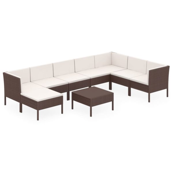 9-Delige Loungeset Met Kussens Poly Rattan Bruin - Afbeelding 2