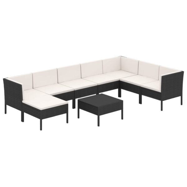 9-Delige Loungeset Met Kussens Poly Rattan Zwart - Afbeelding 2