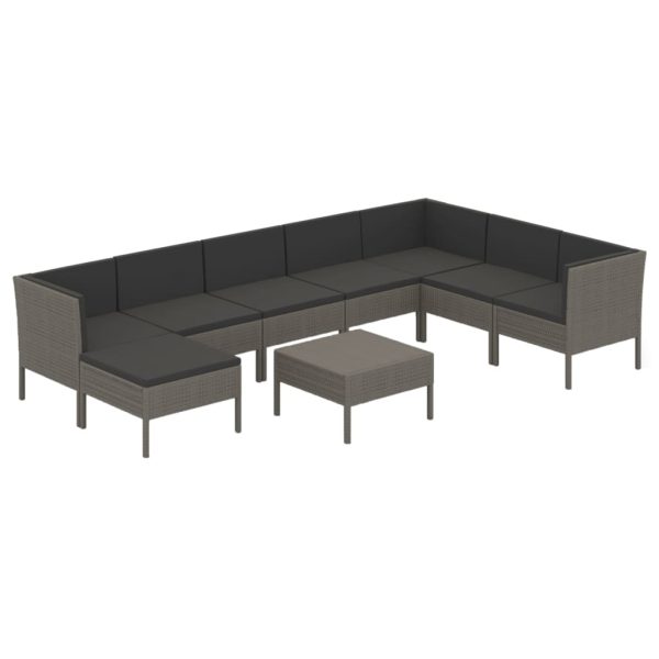 9-Delige Loungeset Met Kussens Poly Rattan Grijs - Afbeelding 2