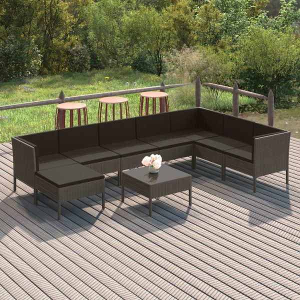 9-Delige Loungeset Met Kussens Poly Rattan Grijs