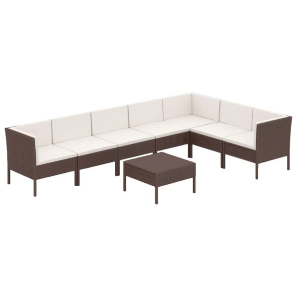 8-Delige Loungeset Met Kussens Poly Rattan Bruin - Afbeelding 2