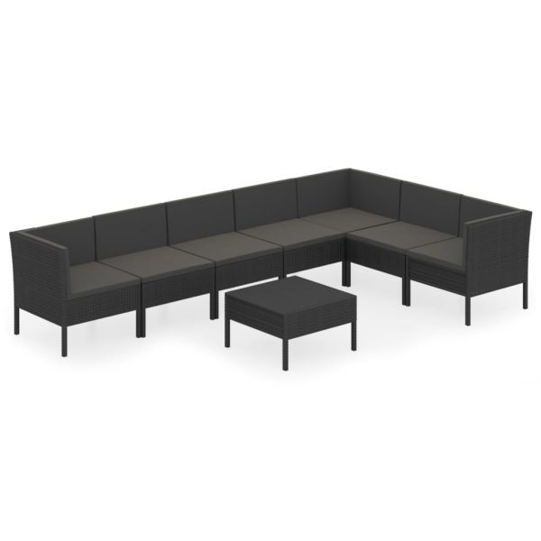 8-Delige Loungeset Met Kussens Poly Rattan Zwart - Afbeelding 2