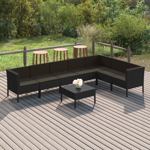 8-Delige Loungeset Met Kussens Poly Rattan Zwart