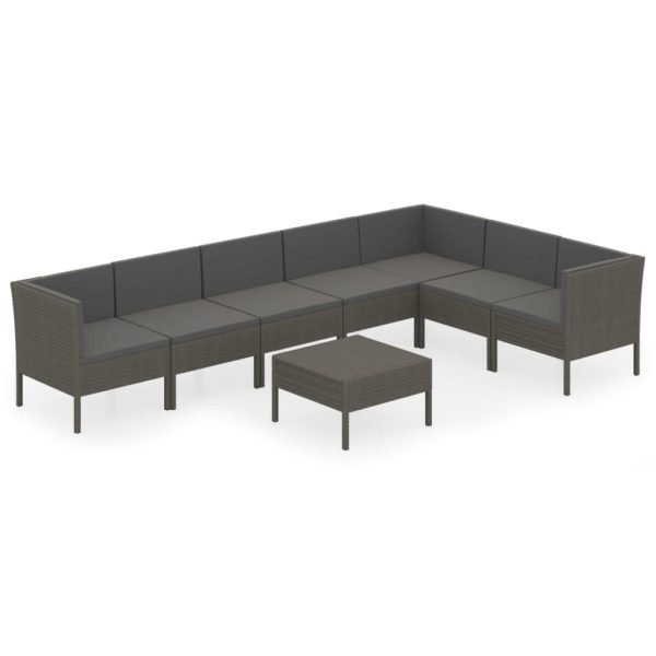 8-Delige Loungeset Met Kussens Poly Rattan Grijs - Afbeelding 2