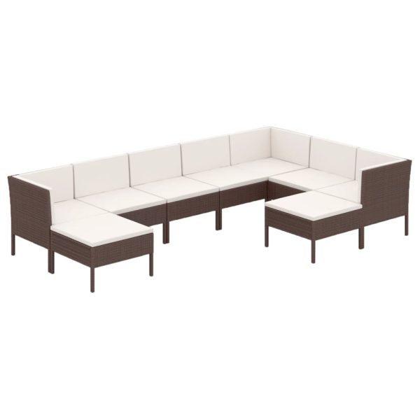 9-Delige Loungeset Met Kussens Poly Rattan Bruin - Afbeelding 2